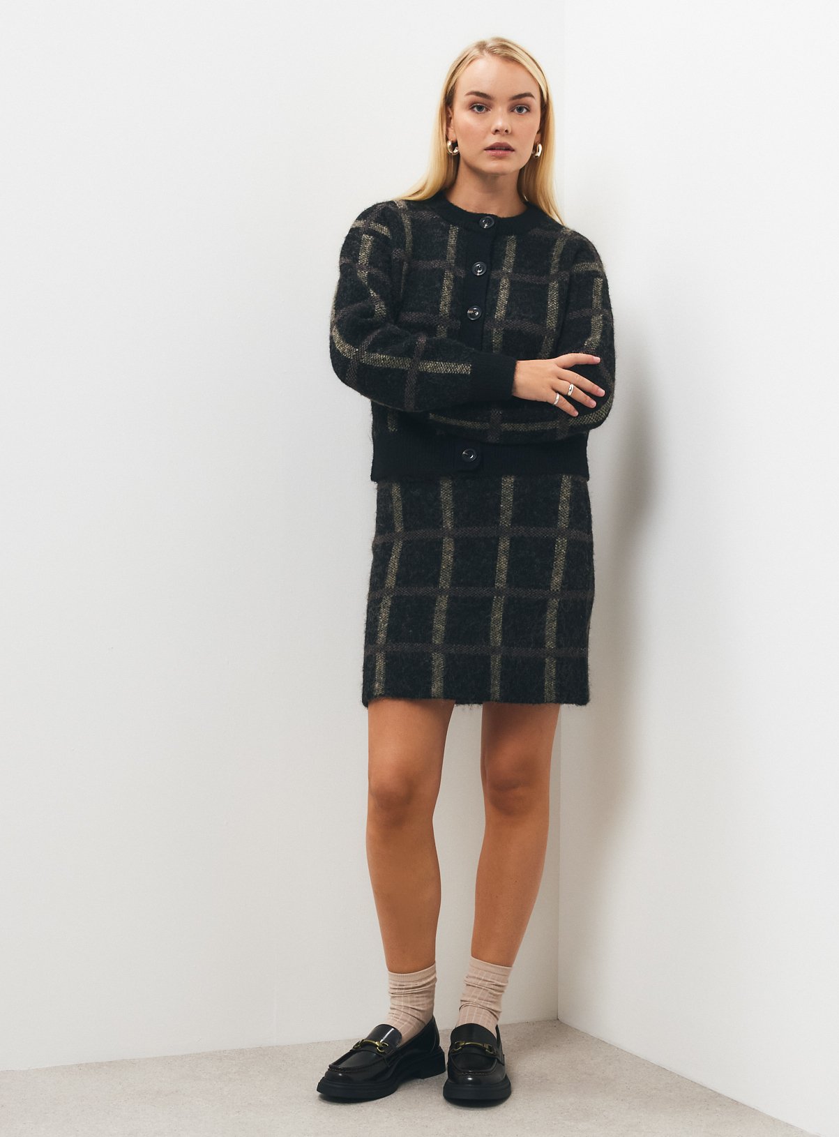 Brushed Check Co-ord Boxy Cardigan S - Image 2 thumbnail
